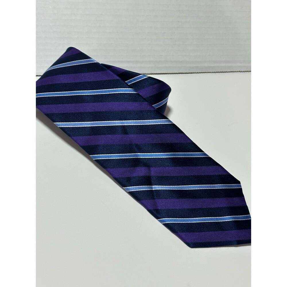 Nautica Purple Navy Stripe 100% Silk Formal Necktie Tie 60”